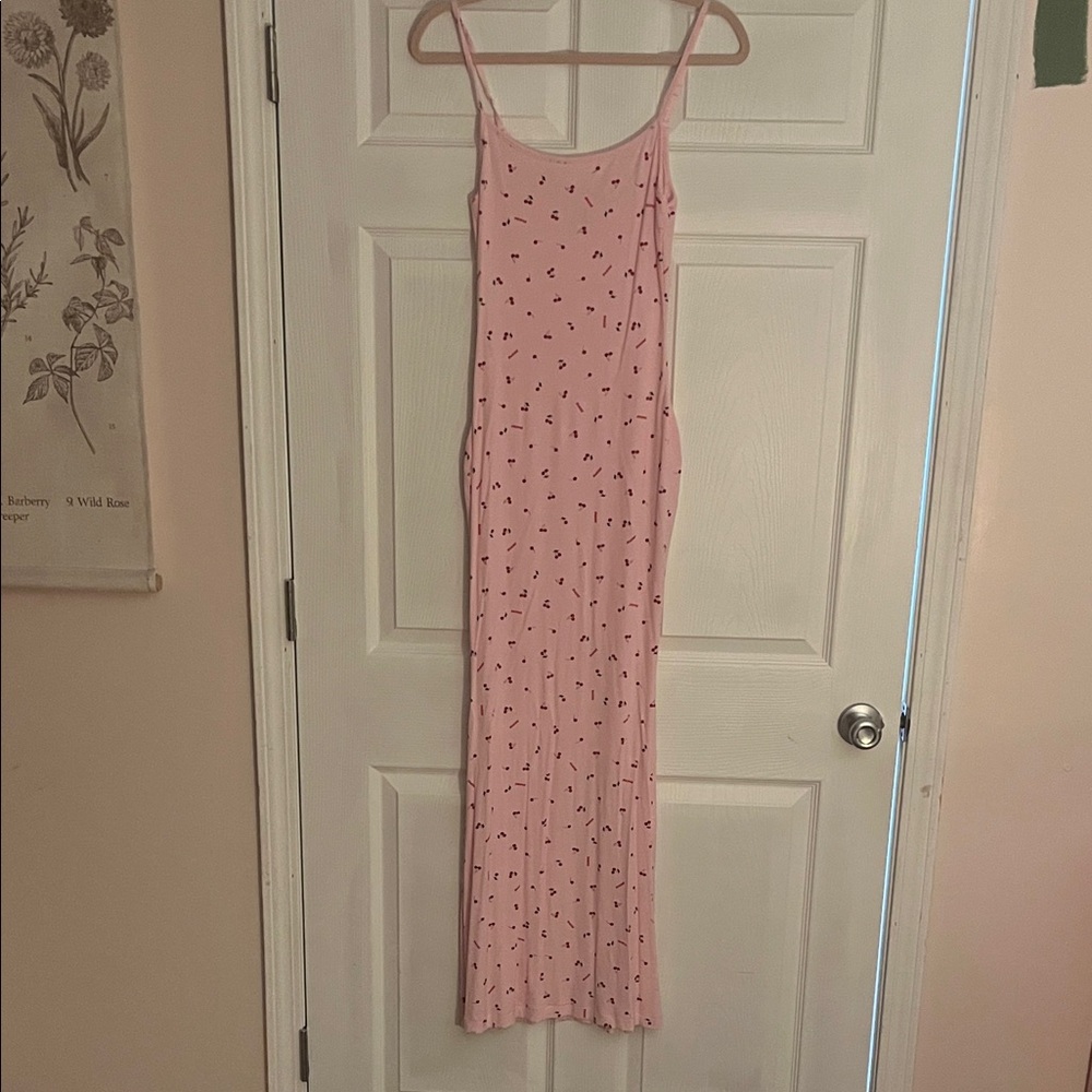 SKIMS Valentine Collection Pink Spaghetti Strap Cherries Maxi Dress